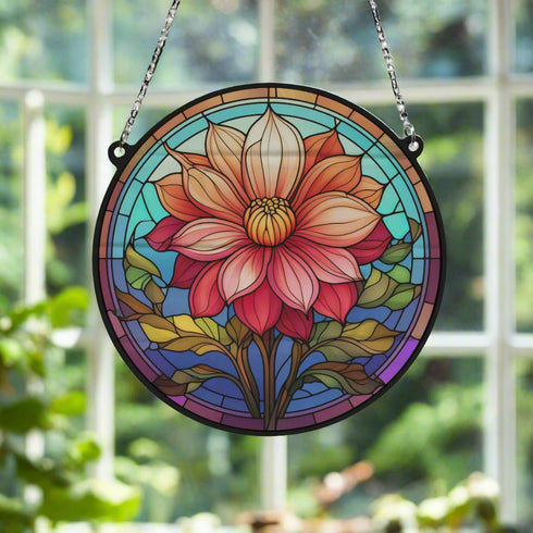 Dahlia Stained Glass Effect Suncatcher